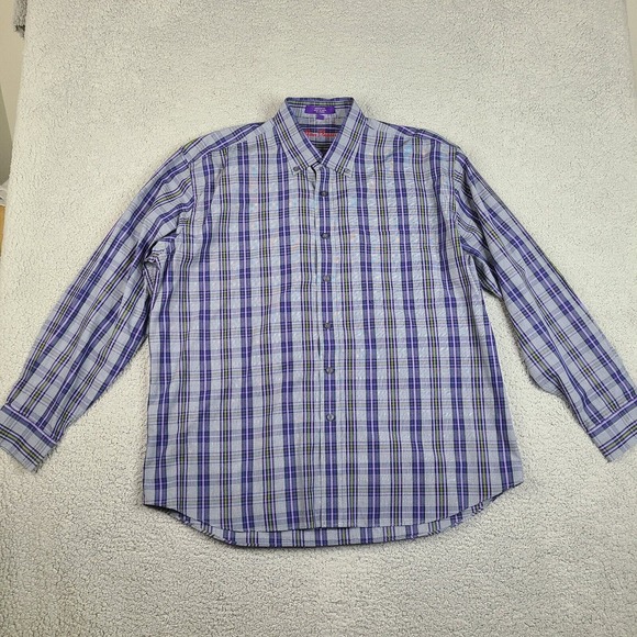 Alan Flusser Shirt Mens XL Purple Long Sleeve Button Down Cotton - Picture 1 of 14